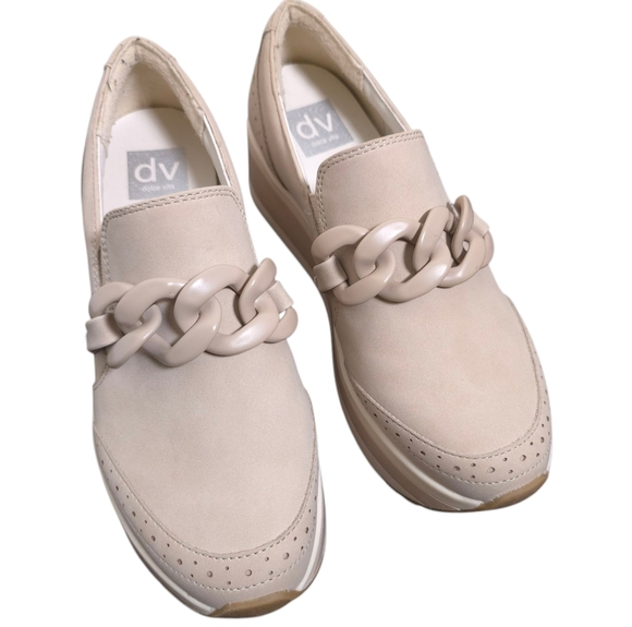 Dolce Vita Bizzie Platform Wedge Loafer Size 7.5 Cream Oversized Chain Detail - Picture 2 of 9